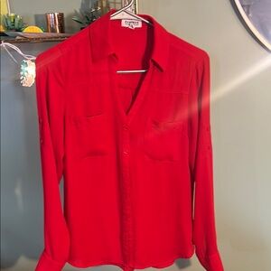 Express Red Long Sleeve Button Down Shirt